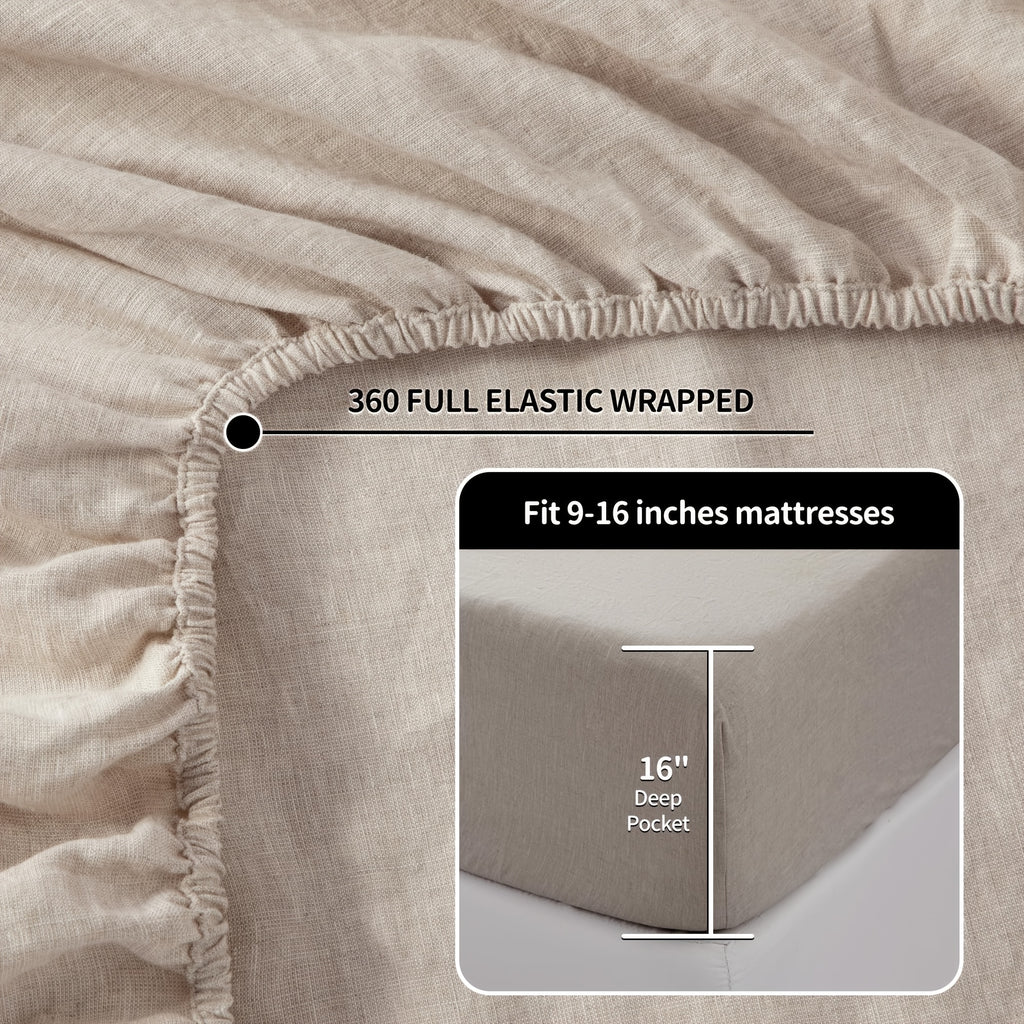 4pcs Premium Linen Sheets | Breathable and Durable King Size Bed Sheets, Anti-Tear, Machine Washable, 16 Inch Deep Pocket, Luxury Gift Box Packaging, Holiday Essential