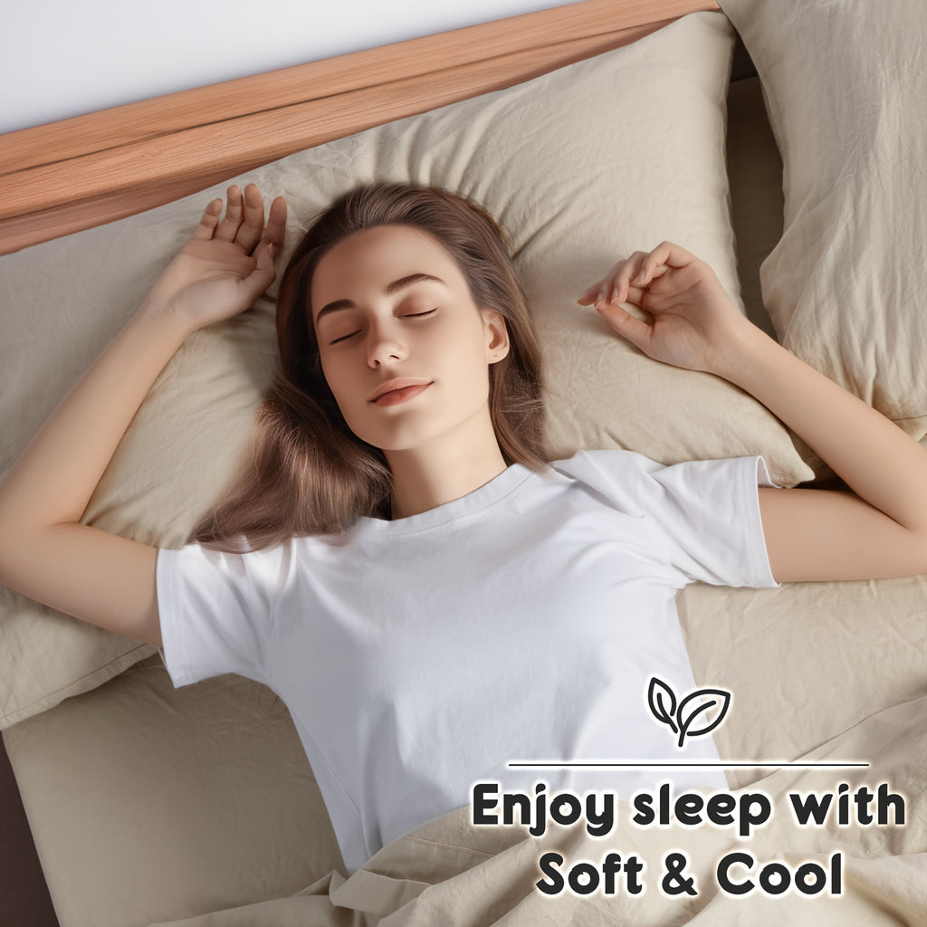 Cotton Linen Bed Sheets Set, Bed Sheets 4pcs Set, Solid Color Natural Flax Cotton Blend Soft Breathable Bedding, 16 Inches Deep Pocket, All Season