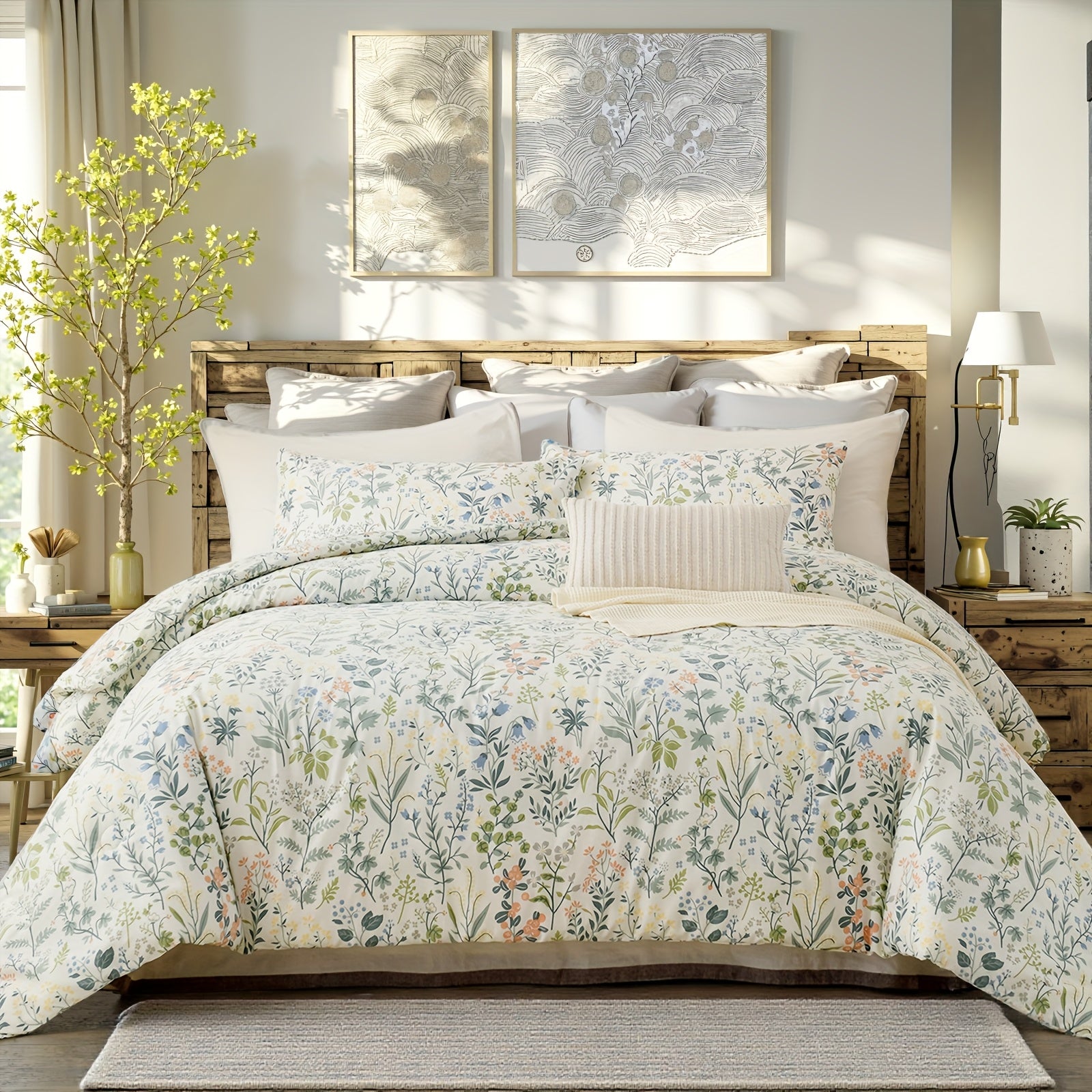 Herside Floral Duvet Cover Set 100% Cotton Reversible Floral Duvet Cover Set with Zipper Closure 3pcs Soft & Breathable Bedding Comforter Cover