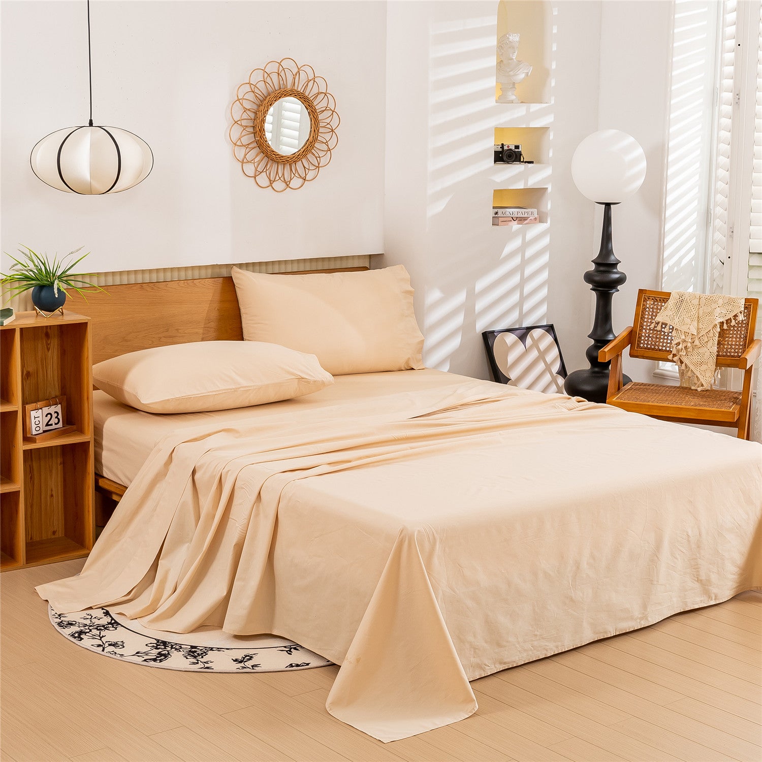 100% Egyptian Cotton Sheets Full\u002FQueen\u002FKing\u002FCal King Size Set; Extra Deep Pocket Full Sheets Set Soft Breathable Cooling 4pcs Bed Sheets with 1 Flat Sheet, 1 Fitted Sheet, 2 Pillowcases(Full, White)