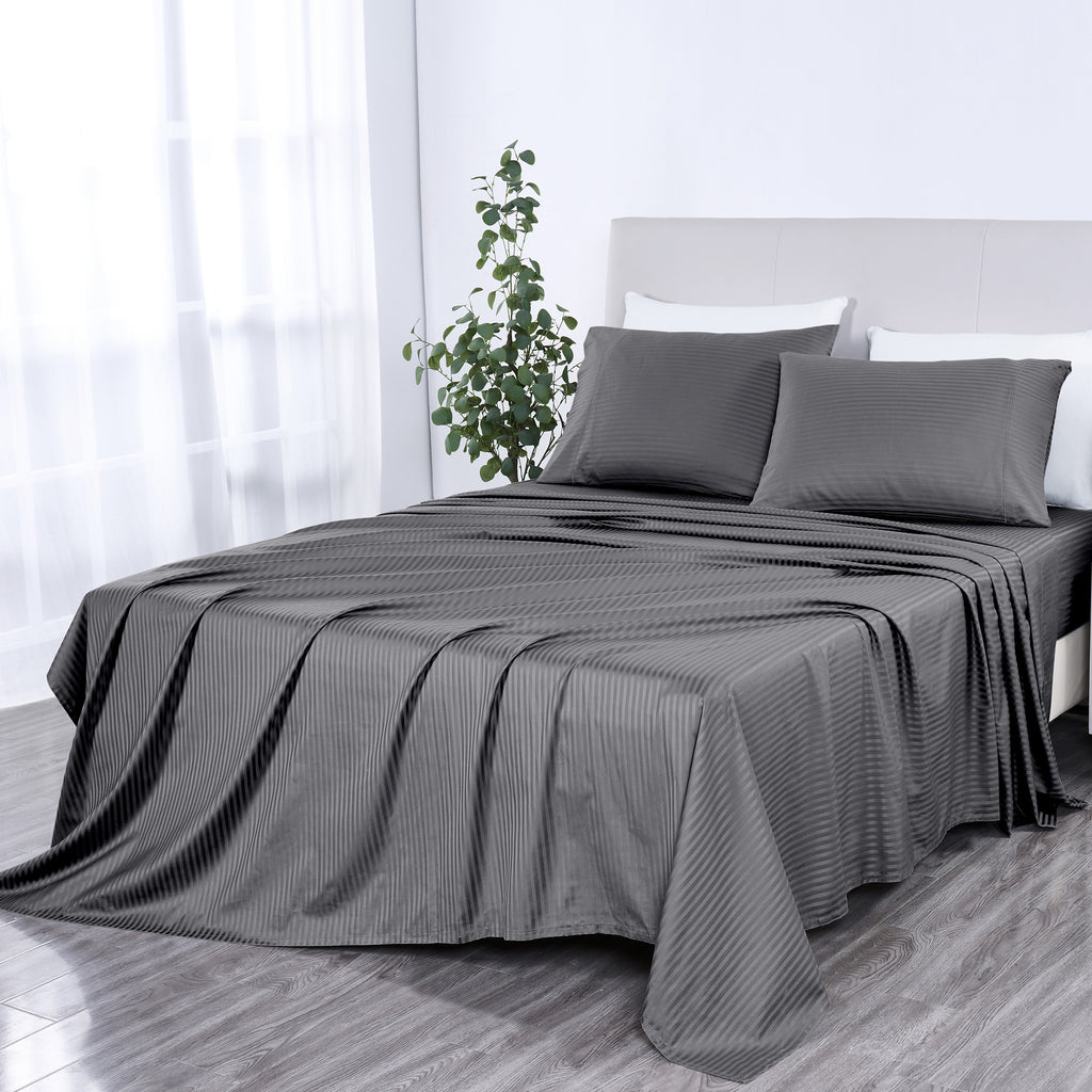 1000 Thread Count Egyptian Cotton Damask Stripe Sheet Set - Long-Lasting Quality, Durable, and Breathability for Premium Sleep