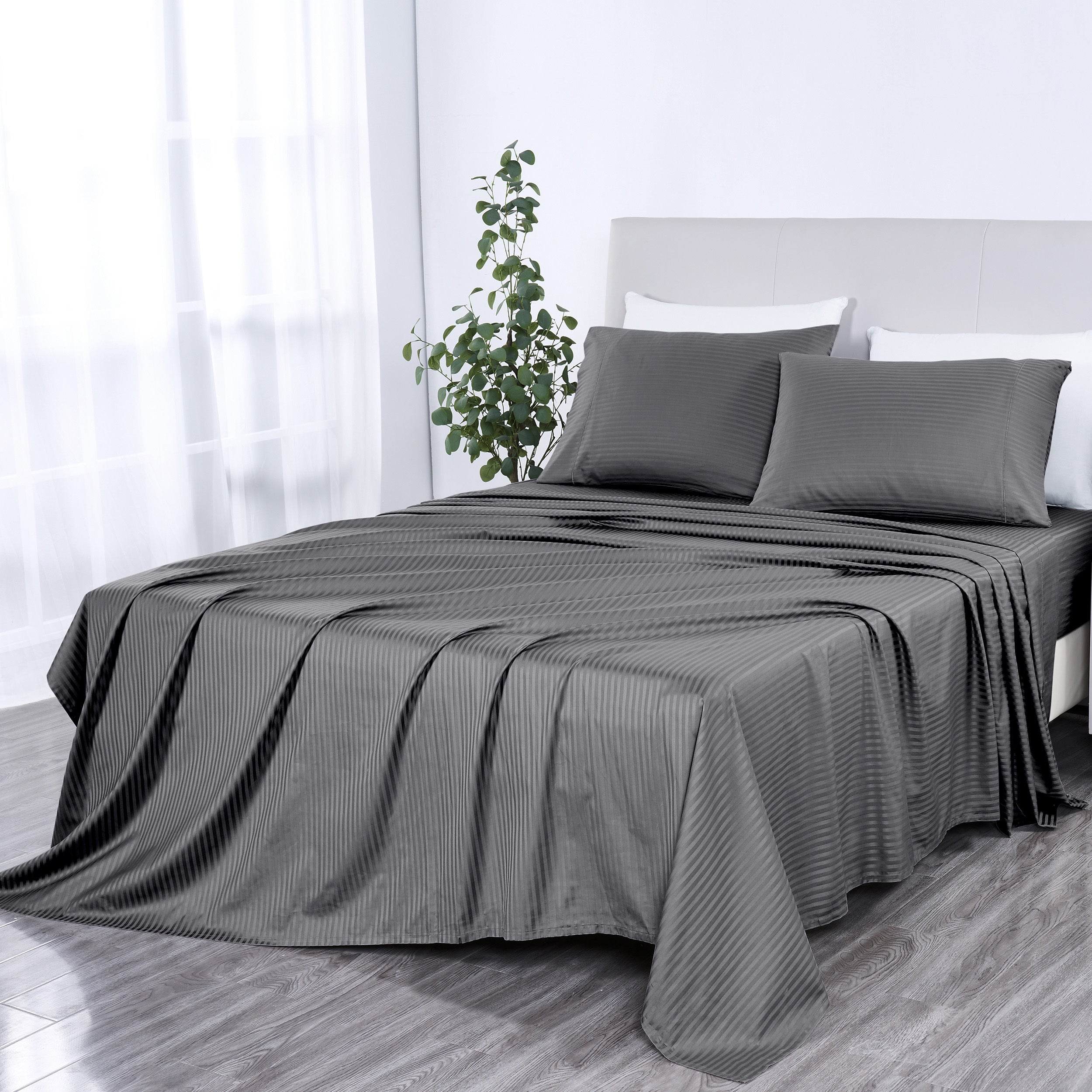1000 Thread Count Egyptian Cotton Damask Stripe Sheet Set - Long-Lasting Quality, Durable, and Breathability for Premium Sleep