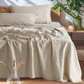 Cotton Linen Bed Sheets Set, Bed Sheets 4pcs Set, Solid Color Natural Flax Cotton Blend Soft Breathable Bedding, 16 Inches Deep Pocket, All Season