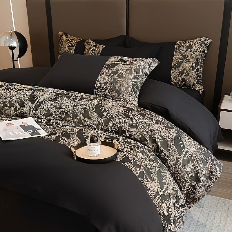 Silky Soft Washed Sea Island Cotton Four-piece Bedding Set with High-end Embroidery Quilt Cover for All Seasons: Includes One Quilt Cover, One Bed Sheet, And Two Pillowcases, Without A Quilt Core