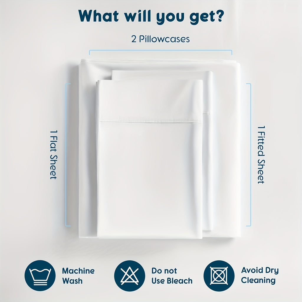 Set of 4 Sheets Made from 100% Cotton, Available in Full, Queen, King, And California King Sizes. These Luxury Cotton Bed Sheets Are Breathable And Come with Pillowcases, Featuring an 18-Inch Deep Pocket. The Set Includes 1 Fitted Sheet