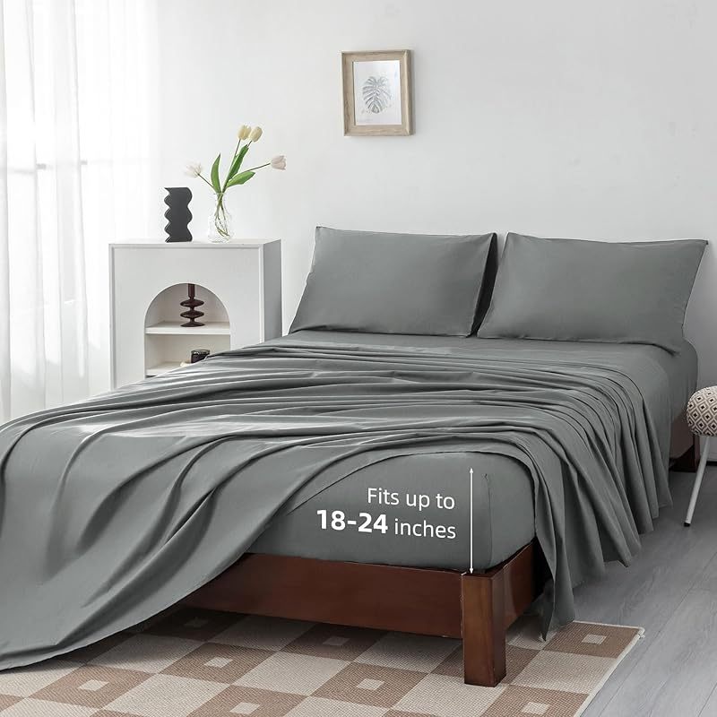 100% Egyptian Cotton Sheets Full\u002FQueen\u002FKing\u002FCal King Size Set; Extra Deep Pocket Full Sheets Set Soft Breathable Cooling 4pcs Bed Sheets with 1 Flat Sheet, 1 Fitted Sheet, 2 Pillowcases(Full, White)