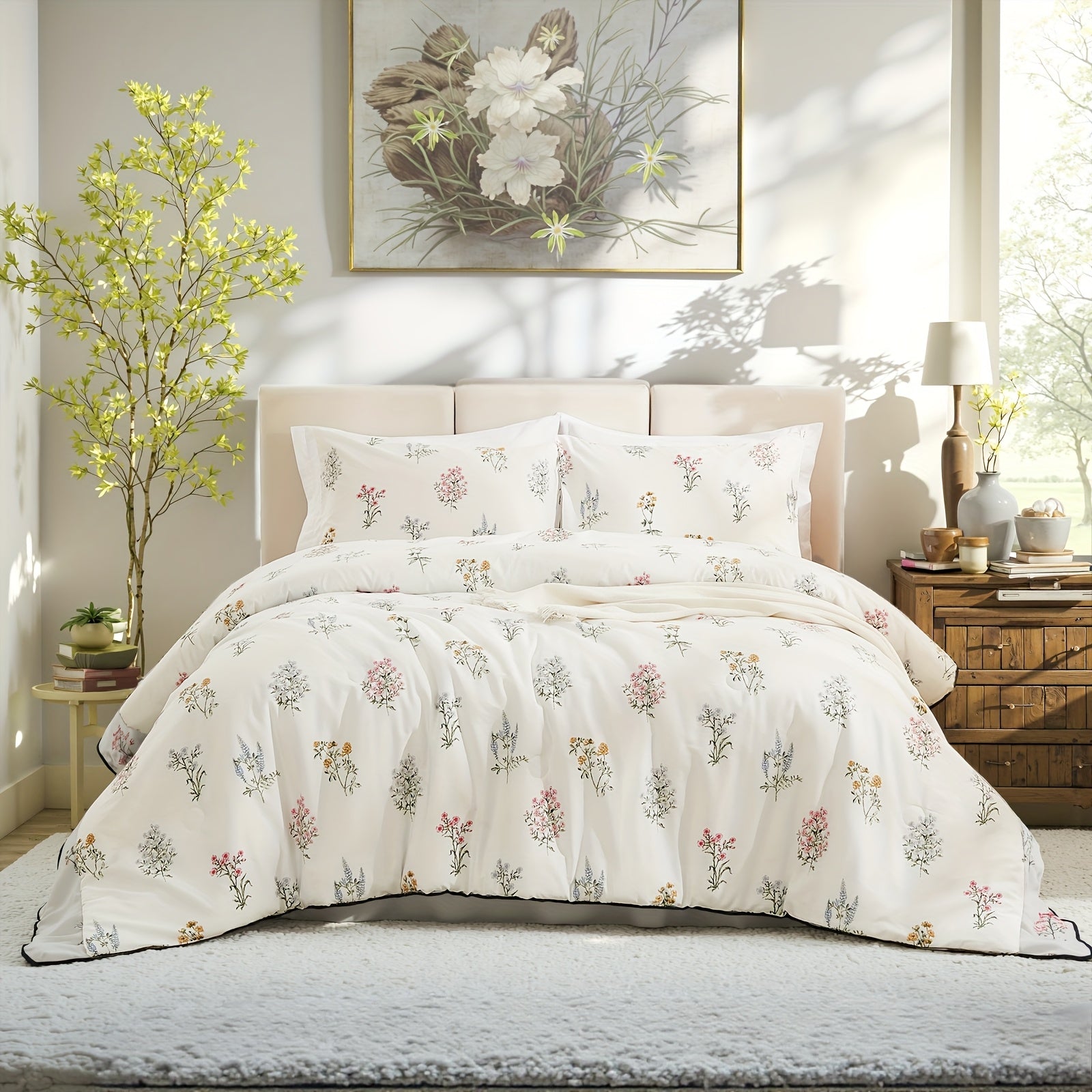 Herside Floral Duvet Cover Set 100% Cotton Reversible Floral Duvet Cover Set with Zipper Closure 3pcs Soft & Breathable Bedding Comforter Cover