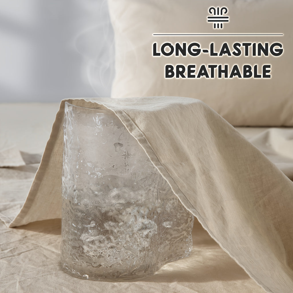 Cotton Linen Bed Sheets Set, Bed Sheets 4pcs Set, Solid Color Natural Flax Cotton Blend Soft Breathable Bedding, 16 Inches Deep Pocket, All Season