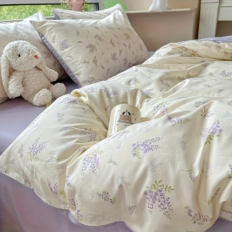 Purple Flower Duvet Cover Soft Floral Bedding Sets Lilac Floral Comforter Cover Vintage Garden Botanical Duvet Cover Cottagecore Bedding Sets