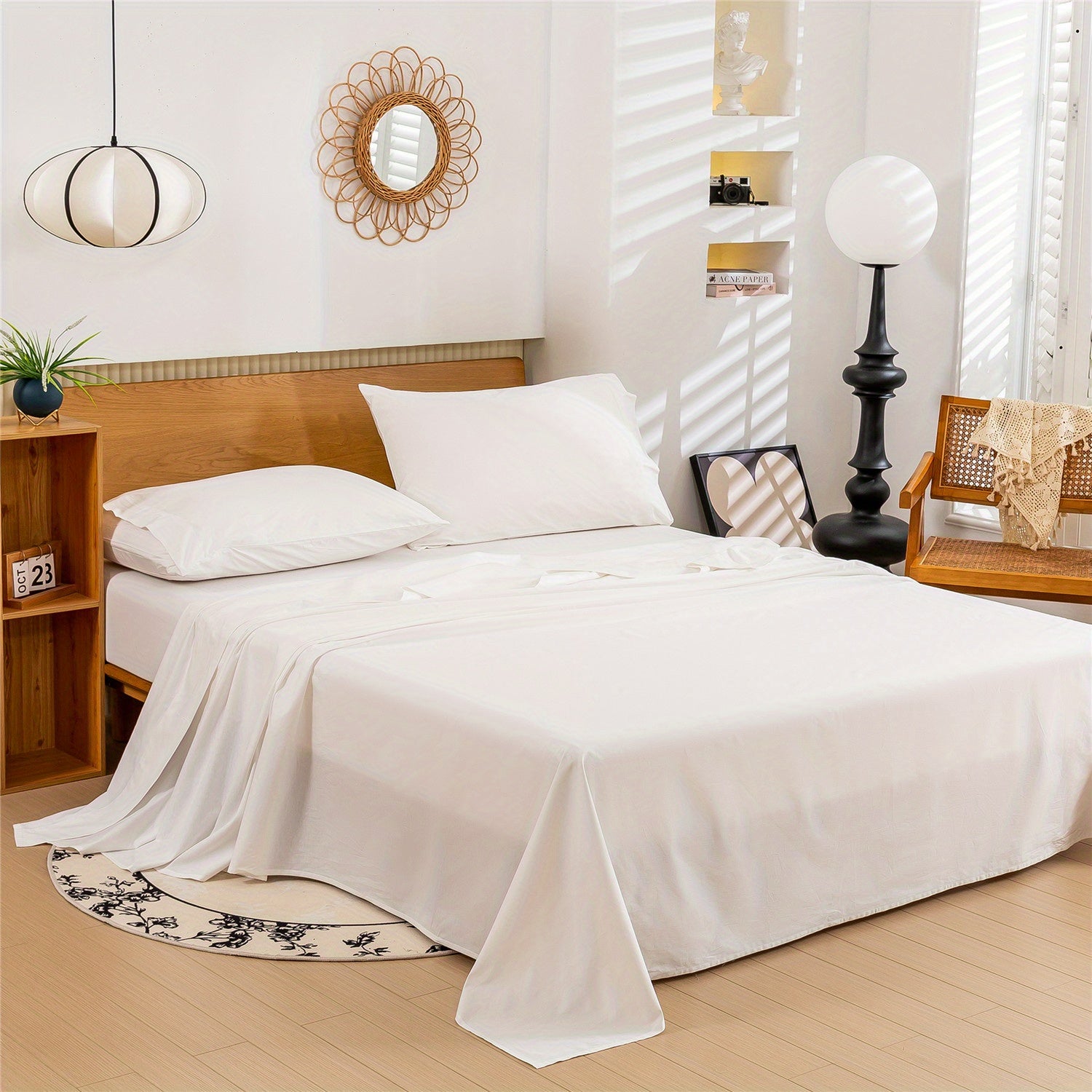 100% Egyptian Cotton Sheets Full\u002FQueen\u002FKing\u002FCal King Size Set; Extra Deep Pocket Full Sheets Set Soft Breathable Cooling 4pcs Bed Sheets with 1 Flat Sheet, 1 Fitted Sheet, 2 Pillowcases(Full, White)