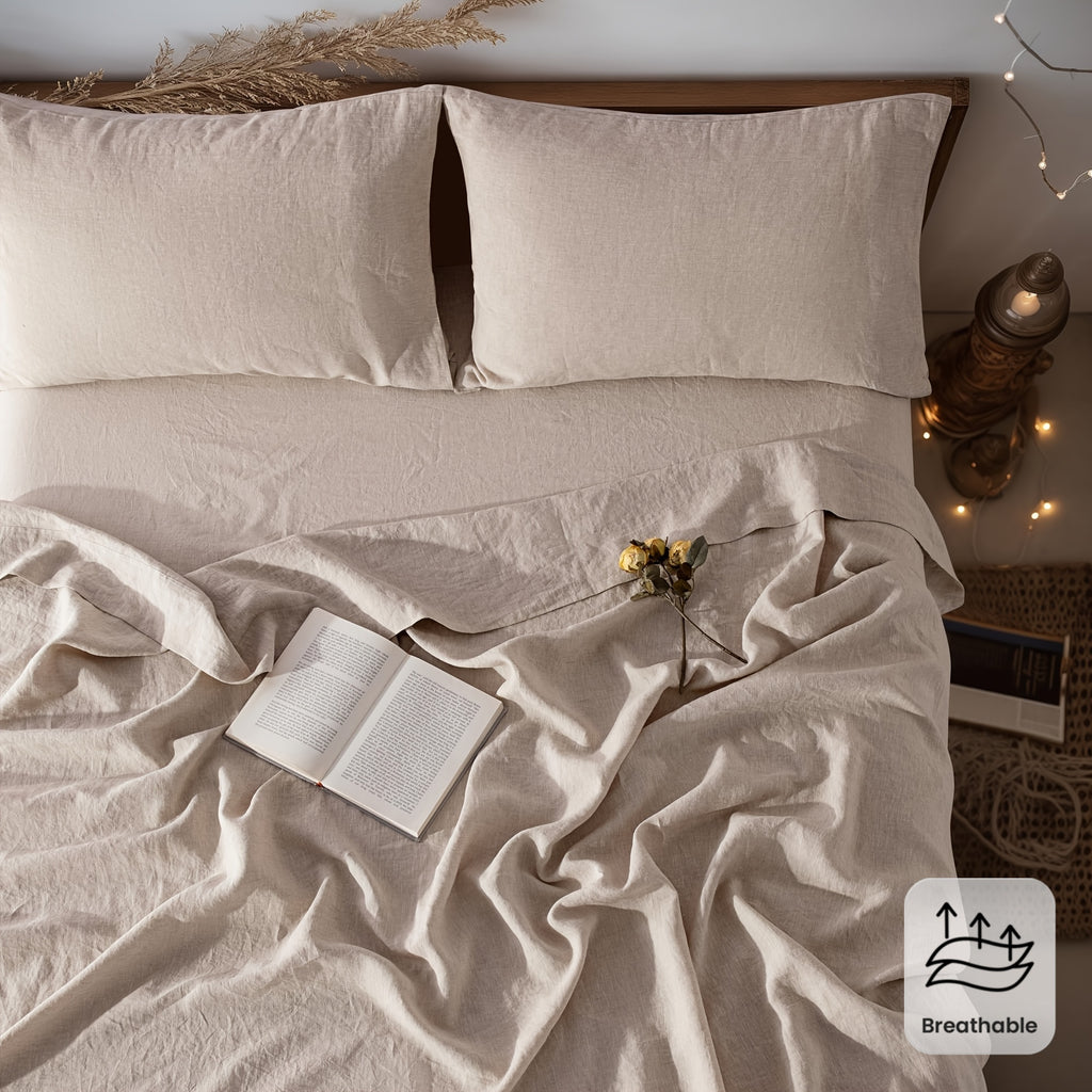 4pcs Premium Linen Sheets | Breathable and Durable King Size Bed Sheets, Anti-Tear, Machine Washable, 16 Inch Deep Pocket, Luxury Gift Box Packaging, Holiday Essential