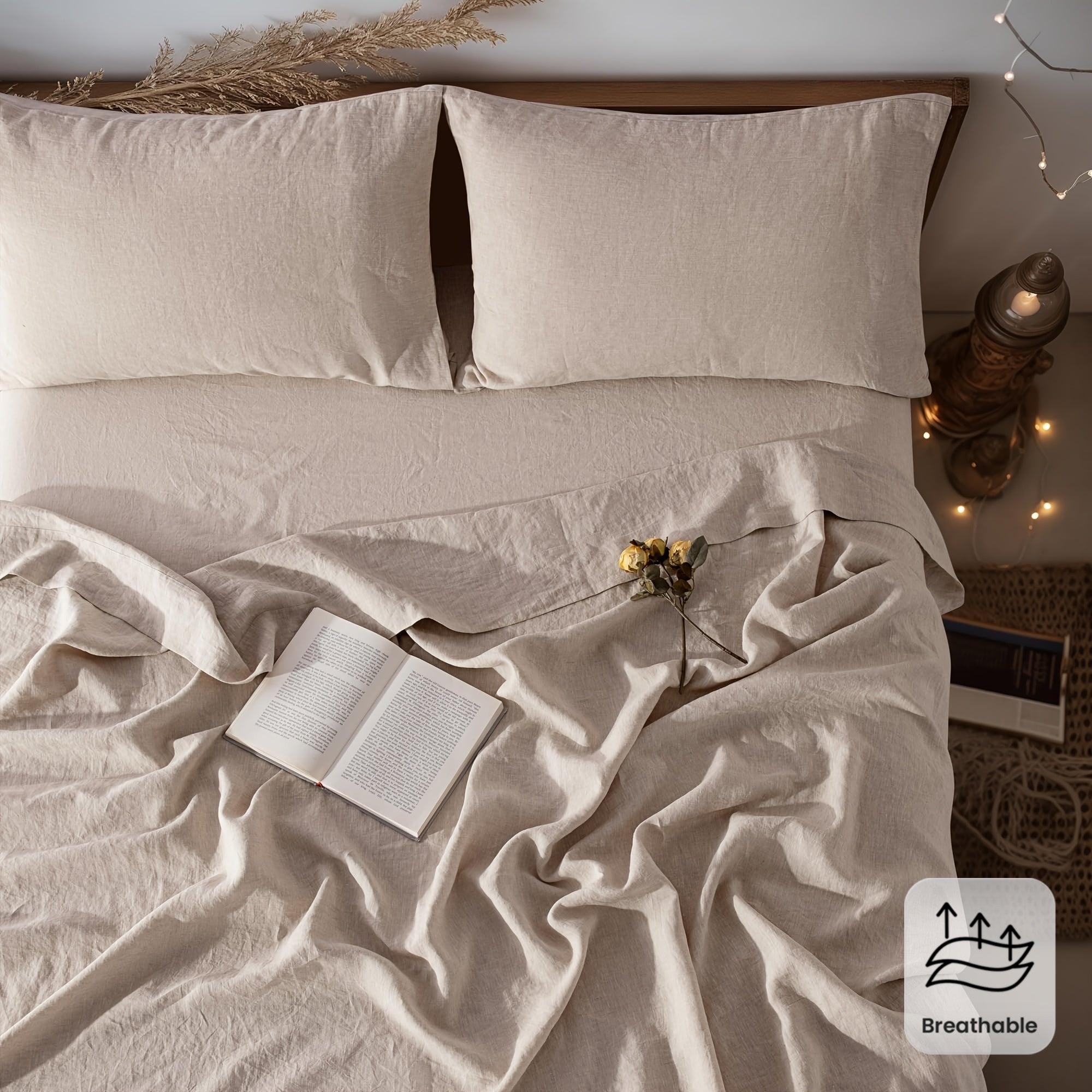 4pcs Premium Linen Sheets | Breathable and Durable King Size Bed Sheets, Anti-Tear, Machine Washable, 16 Inch Deep Pocket, Luxury Gift Box Packaging, Holiday Essential