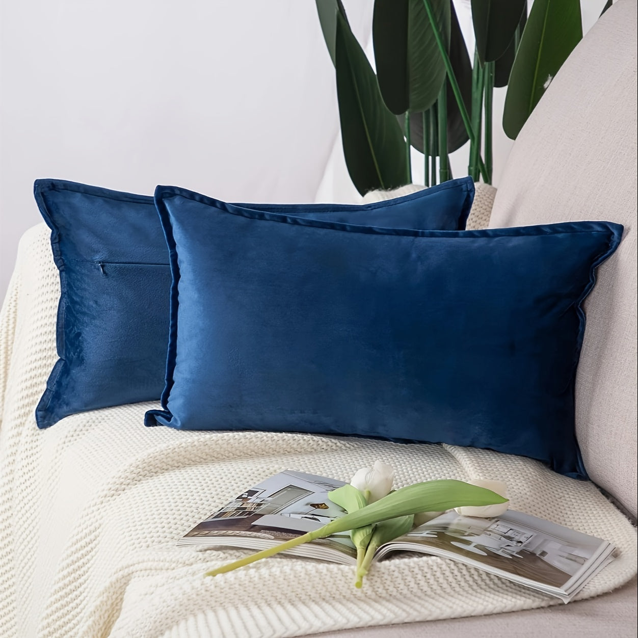 2-Pack Luxury Velvet Pillow Covers, 40 Thread Count, Machine Washable, Non-Woven Rectangular Pillowcases with Tassel, Plain Weave, No Print - for Sofa and Bedroom Decor