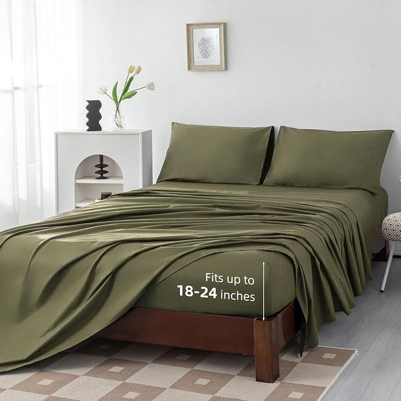 100% Egyptian Cotton Sheets Full\u002FQueen\u002FKing\u002FCal King Size Set; Extra Deep Pocket Full Sheets Set Soft Breathable Cooling 4pcs Bed Sheets with 1 Flat Sheet, 1 Fitted Sheet, 2 Pillowcases(Full, White)