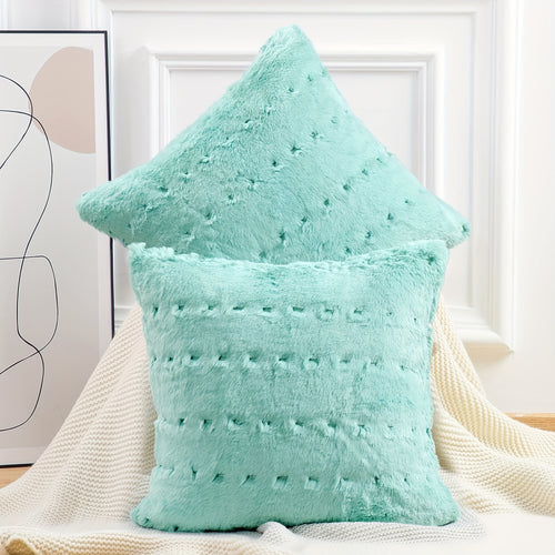 2pcs Stitching Jacquard Plush Fuzzy Faux Fur Throw Pillow Covers Set with Velvet Backing (NO INSERT) with Velvet Backing, Soft Decorative Square Cushion Cover Case for Couch Bed Chair Sofa