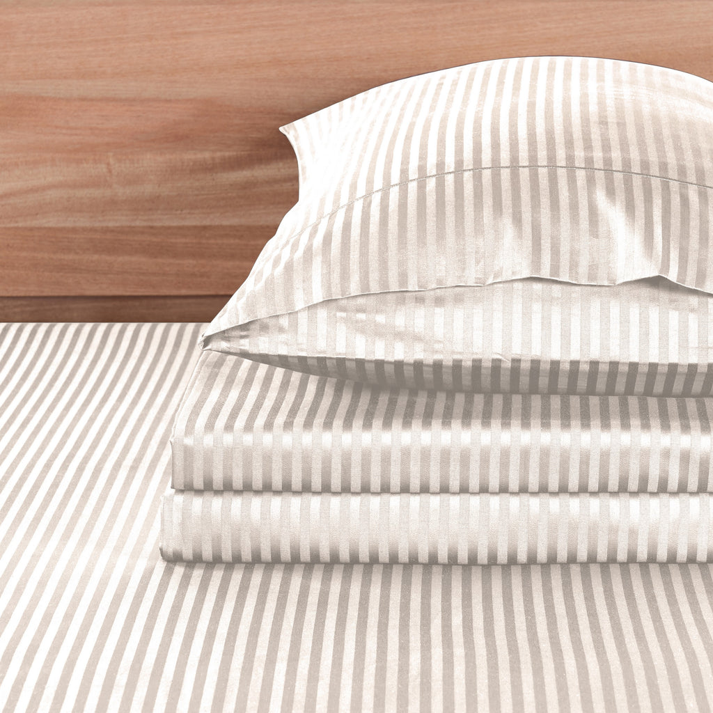 1000 Thread Count Egyptian Cotton Damask Stripe Sheet Set - Long-Lasting Quality, Durable, and Breathability for Premium Sleep