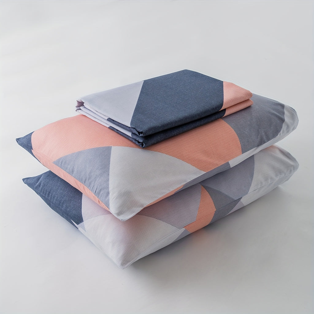Blue Pink Duvet Cover 100% Cotton Neutral Striped Duvet Cover 3pcs Set 1 Navy Blue Chevron Patterned Duvet Cover with Zipper Ties 2 Pillowcase Grey Geometric Bedding Set Soft