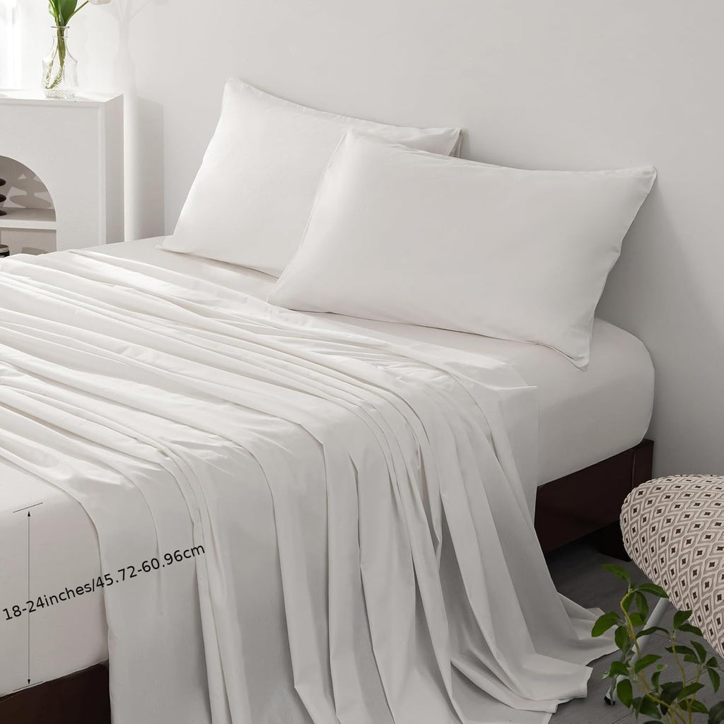 100% Egyptian Cotton Sheets Full\u002FQueen\u002FKing\u002FCal King Size Set; Extra Deep Pocket Full Sheets Set Soft Breathable Cooling 4pcs Bed Sheets with 1 Flat Sheet, 1 Fitted Sheet, 2 Pillowcases(Full, White)