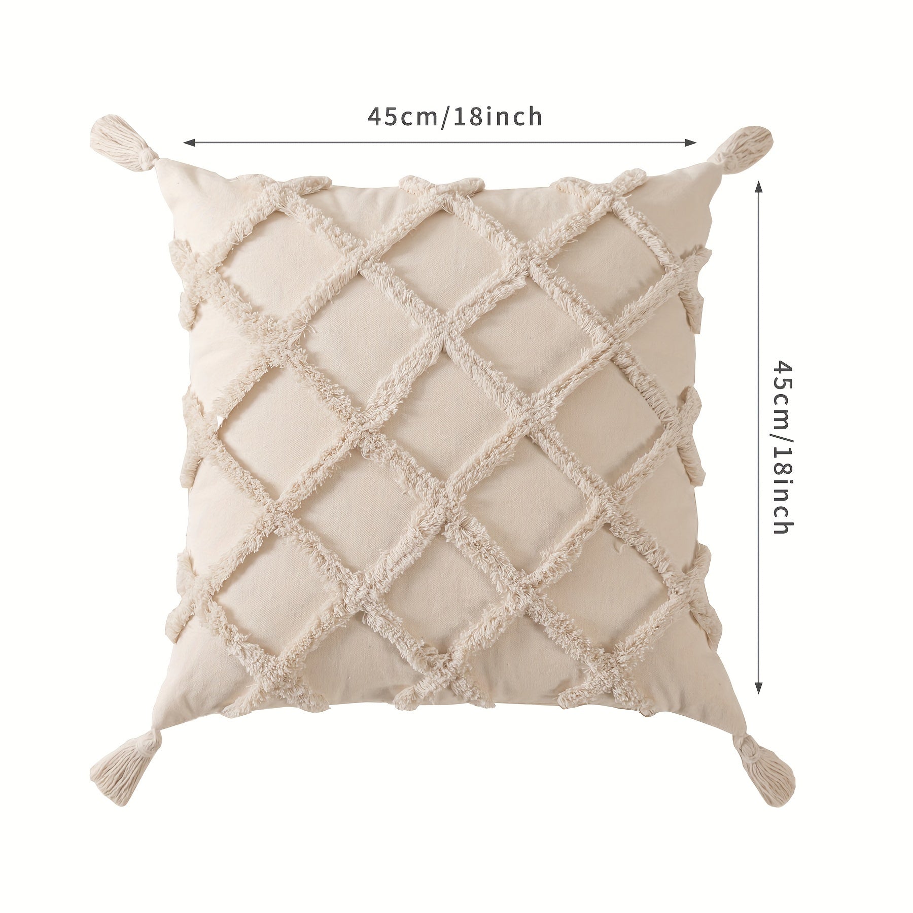 Beige Throw Pillow Covers 18×18 Inch, Set of 4 Boho Decorative Pillow Case, Farmhouse Cushion Cover with Tassels, Home Decor for Bedroom, Living Room, Sofa, Couch, Office, Hotel, RV, No Insert