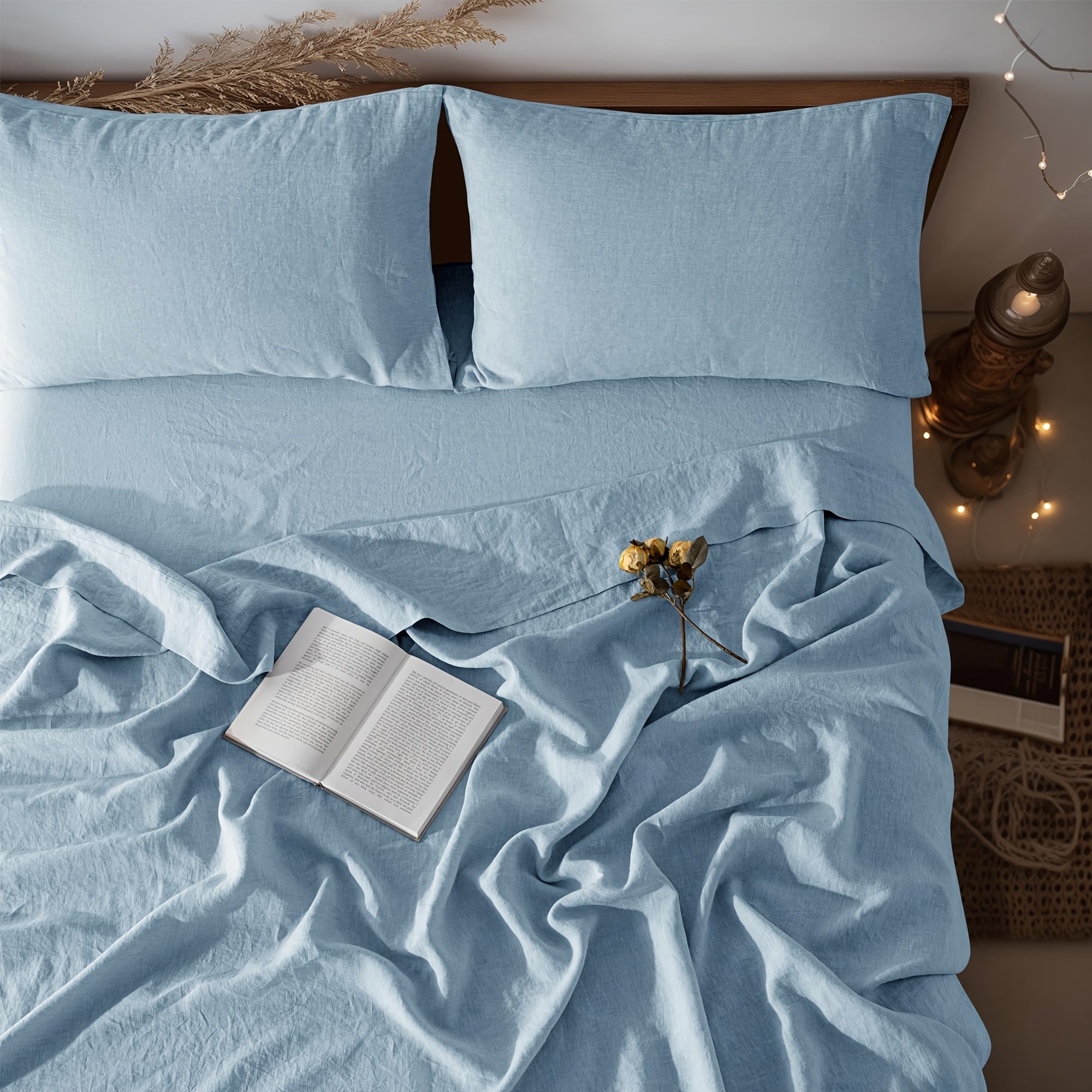 4pcs Premium Linen Sheets | Breathable and Durable King Size Bed Sheets, Anti-Tear, Machine Washable, 16 Inch Deep Pocket, Luxury Gift Box Packaging, Holiday Essential