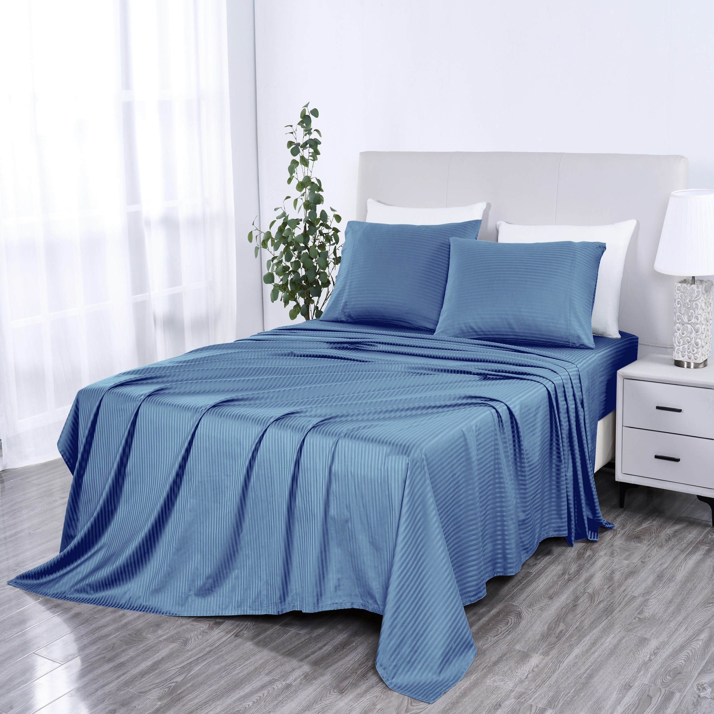 1000 Thread Count Egyptian Cotton Damask Stripe Sheet Set - Long-Lasting Quality, Durable, and Breathability for Premium Sleep