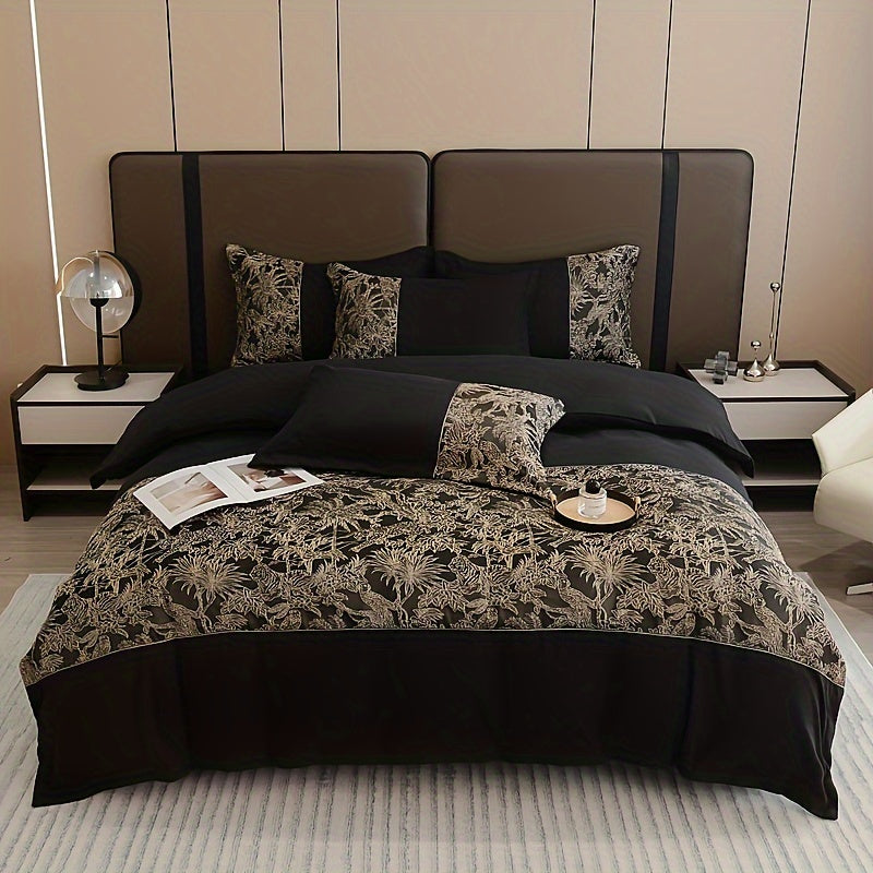 Silky Soft Washed Sea Island Cotton Four-piece Bedding Set with High-end Embroidery Quilt Cover for All Seasons: Includes One Quilt Cover, One Bed Sheet, And Two Pillowcases, Without A Quilt Core