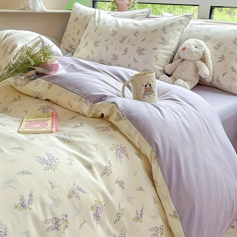 Purple Flower Duvet Cover Soft Floral Bedding Sets Lilac Floral Comforter Cover Vintage Garden Botanical Duvet Cover Cottagecore Bedding Sets