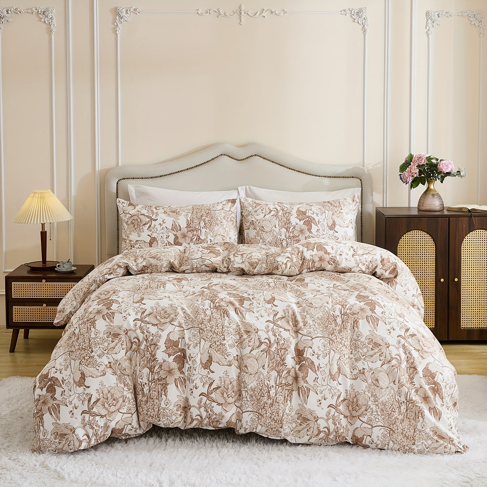 Herside Floral Duvet Cover Set 100% Cotton Reversible Floral Duvet Cover Set with Zipper Closure 3pcs Soft & Breathable Bedding Comforter Cover